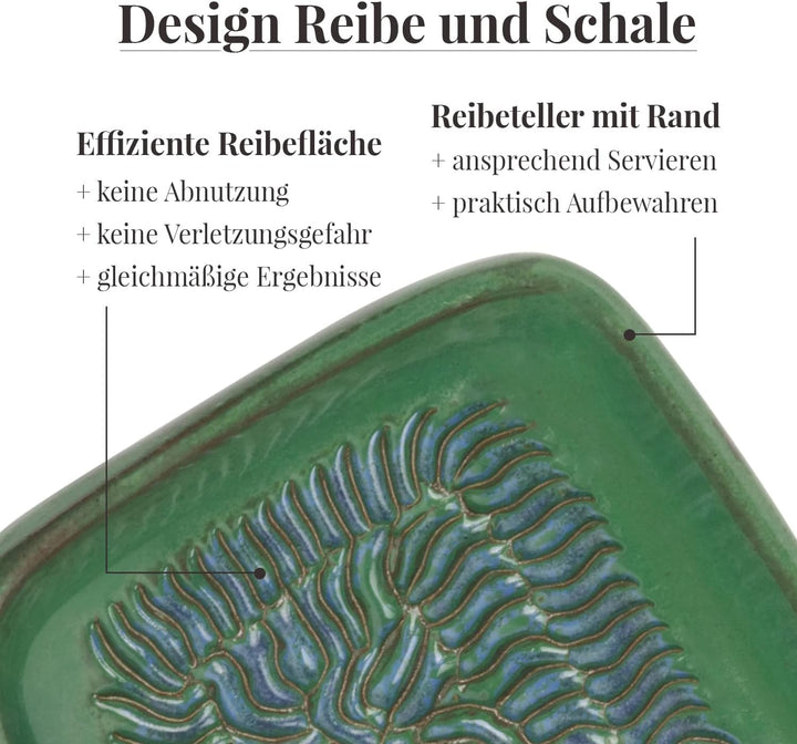 Ceramico Reibeteller &amp; Backpinsel mit Naturborsten, Set aus Keramik für Knoblauch, Ingwer, Muskat, H
