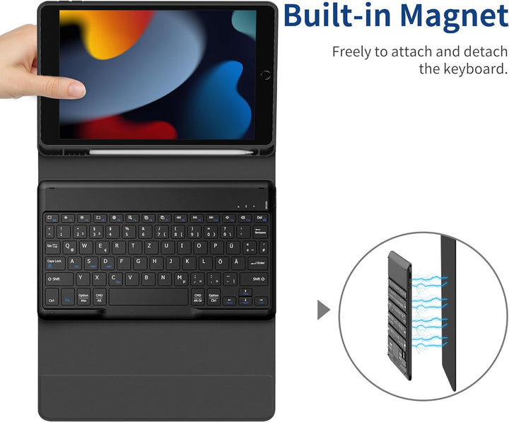 EasyAcc Tastatur Hülle Kompatibel mit iPad 10.2 Zoll 9. / 8. und 7 Generation mit Schutzfolie, [QWER