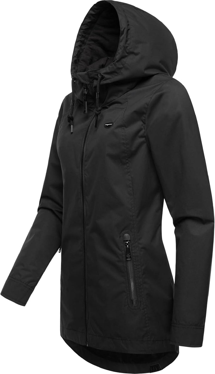 Ragwear Damen Übergangsjacke leichte Jacke Kurzmantel mit Verstellbarer Kapuze Zuzka XS-6XL XS Black