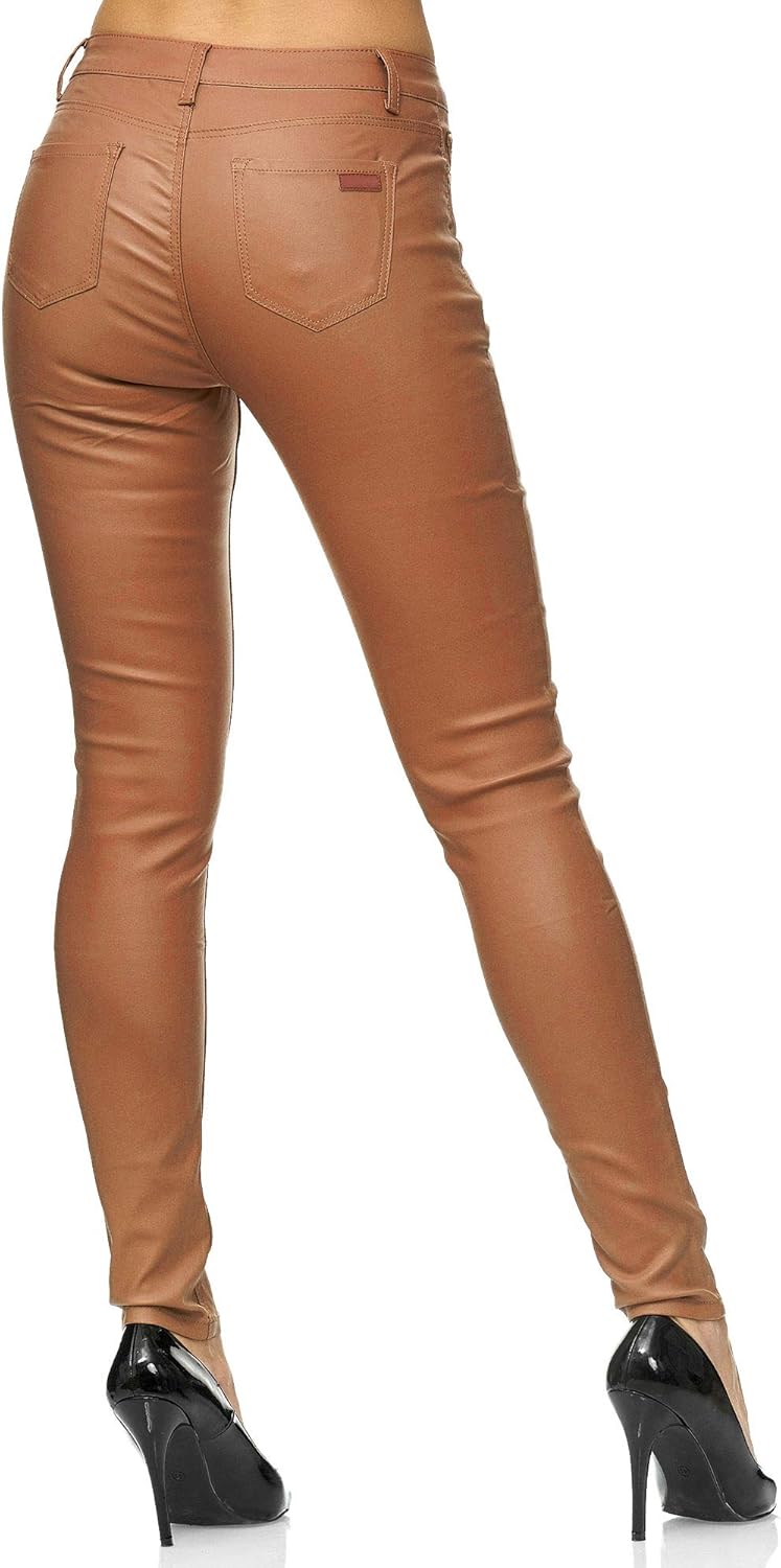 Elara Damen Hose Kunstleder Push Up Effekt Chunkyrayan 34 Slim Braun Fällt Eine Nummer Kleiner aus,