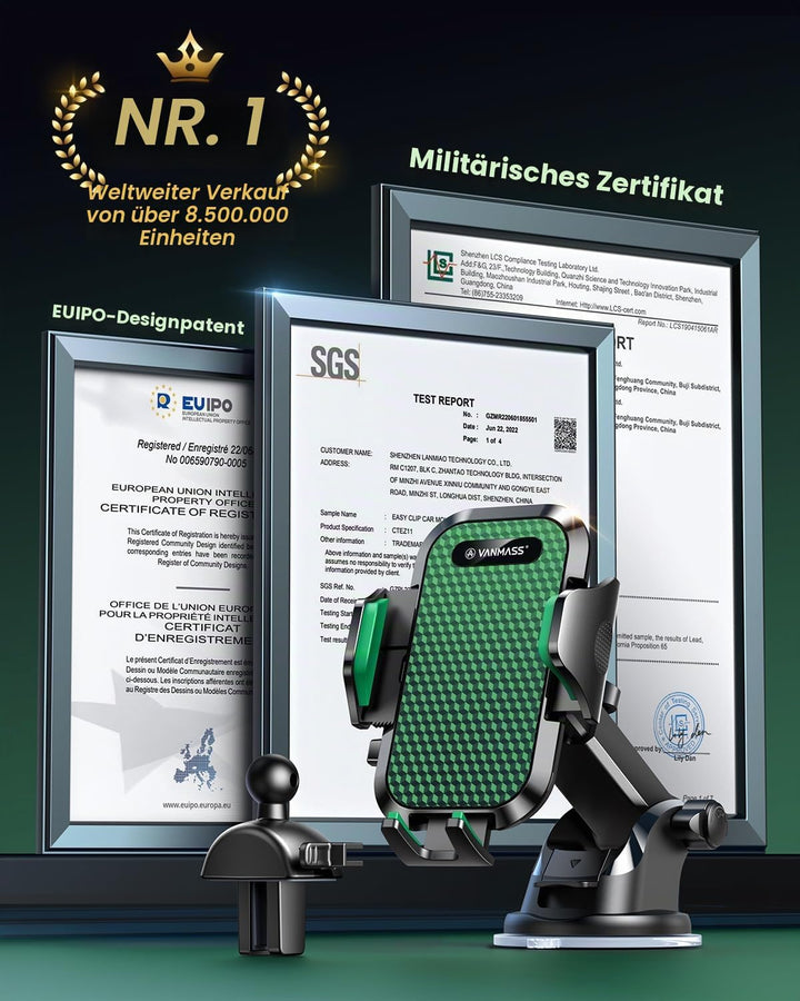 VANMASS Handy Halterung Auto 2024 Neuste Farbe Armeegrün 4 in 1 Handyhalter für Auto Saugnapf &amp; Lüft