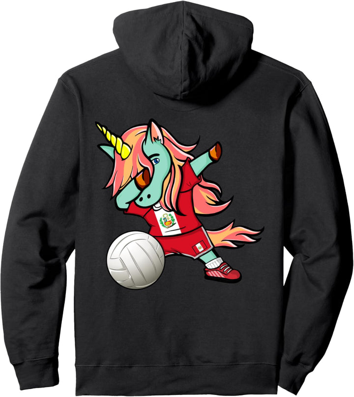 Lustiger Dabbing Einhorn Peru Volleyball Peruanische Flagge Pullover Hoodie