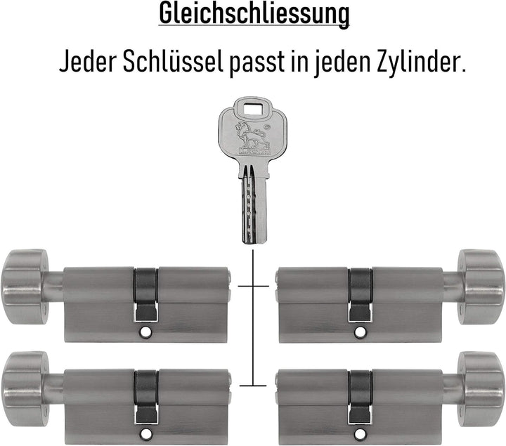 4x Knaufzylinder gleichschliessend 60 mm 30/30 KD inkl. 10 Wendeschlüssel