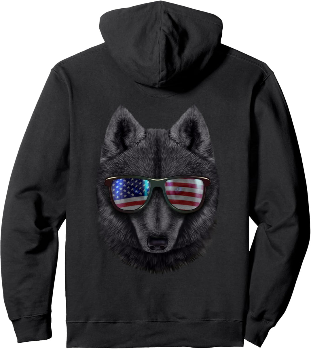 Wolf, die Flagge der USA-Themensonnenbrille trägt Pullover Hoodie