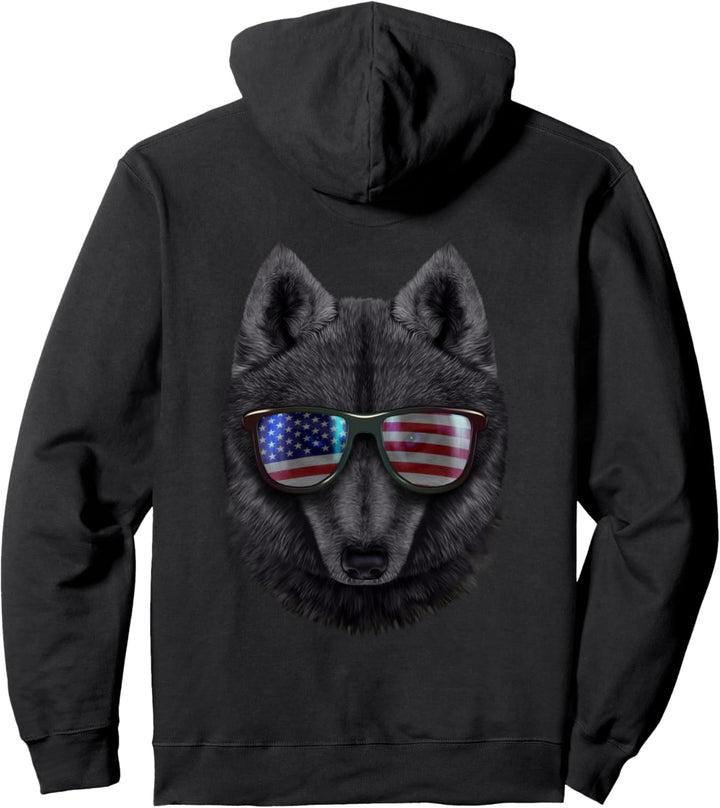 Wolf, die Flagge der USA-Themensonnenbrille trägt Pullover Hoodie