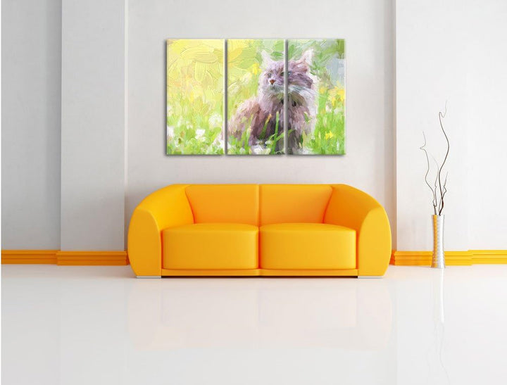Pixxprint Katze in der Wildnis Kunst als Leinwandbild 3 teilig/Grösse: 3 Teilig (120x80) / Wandbild/