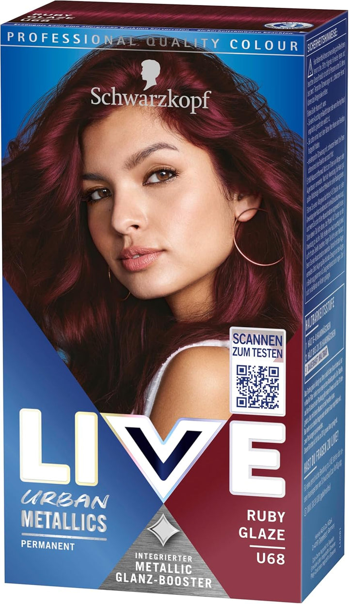 Schwarzkopf Live Urban Metallics U68 Ruby Glaze (3 x 142,5 ml), Haarfarbe mit integriertem Metallic