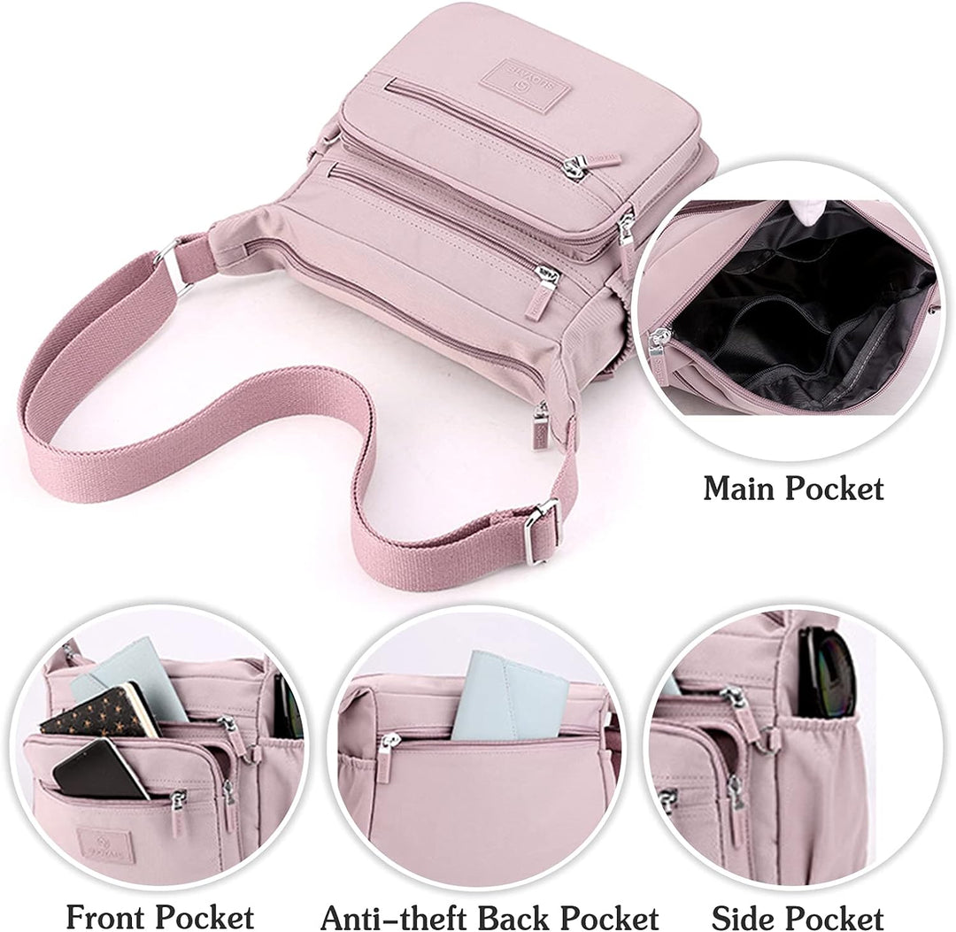 PORRASSO Damen Umhängetasche Casual Schultertasche Multi Tasche Nylon Handtasche für Reisen Wandern