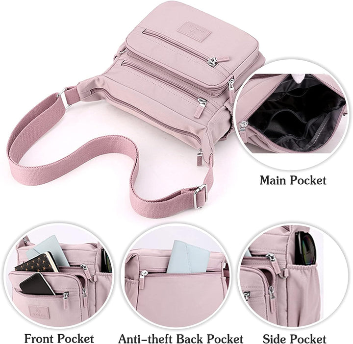 PORRASSO Damen Umhängetasche Casual Schultertasche Multi Tasche Nylon Handtasche für Reisen Wandern