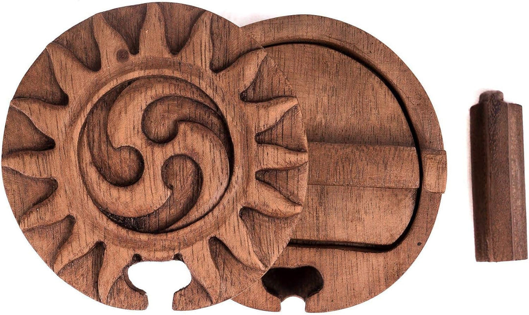 Windalf Schmuckdose RAYA Ø 9 cm Keltische Triskele Schmuckschatulle Handarbeit aus Holz