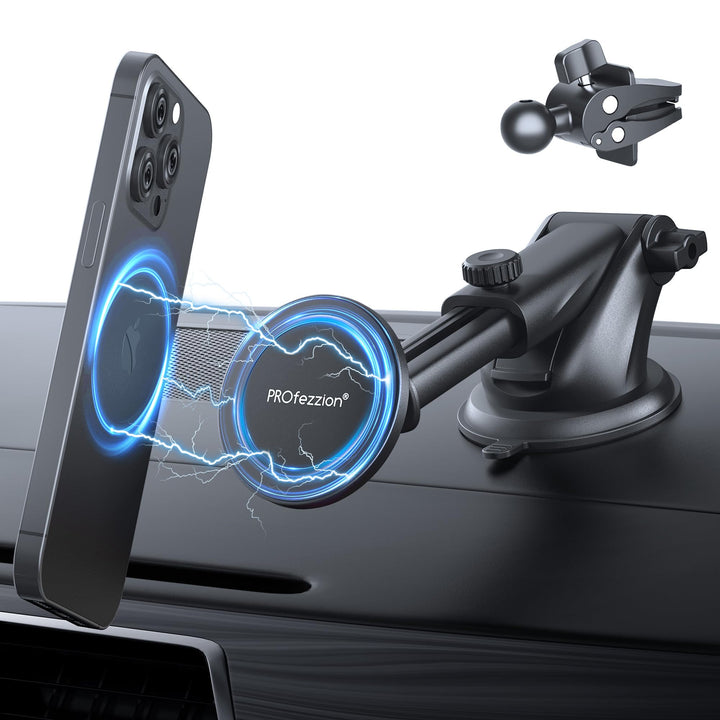 PROfezzion Handy Halterung Auto Magnet mit Saugnapf & Lüftungsclip Kompatibel mit MagSafe für Auto S