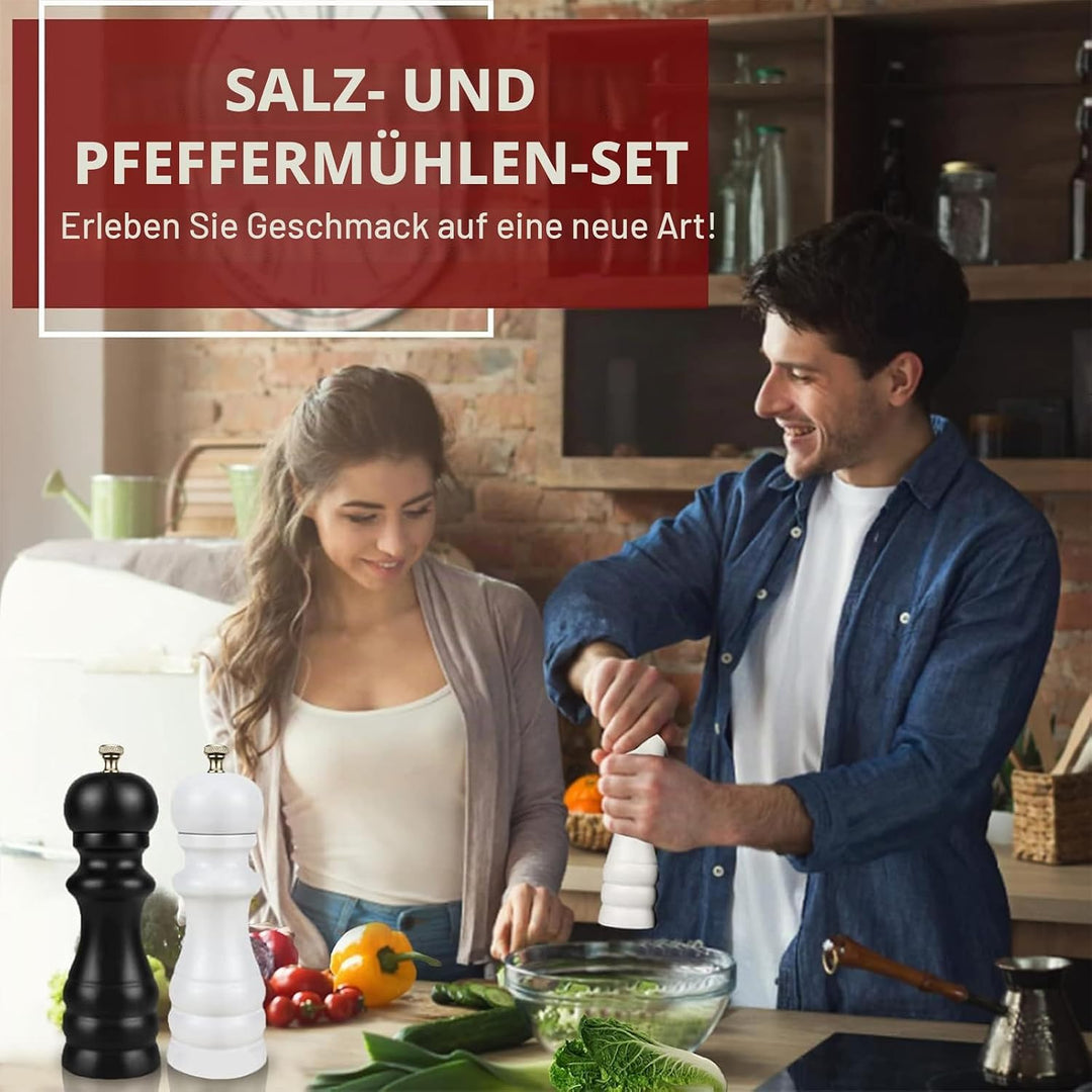 Salz und Pfeffermühle 2er Set - Gewürzmühle Gross mit Verstellbarem Keramikmahlwerk | Pfeffermühlen