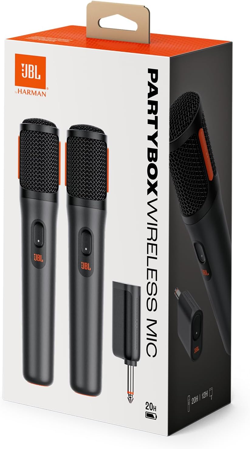 JBL PartyBox Wireless Mic – Set mit zwei digitalen kabellosen Mikrofonen und eingebautem Popfilter –