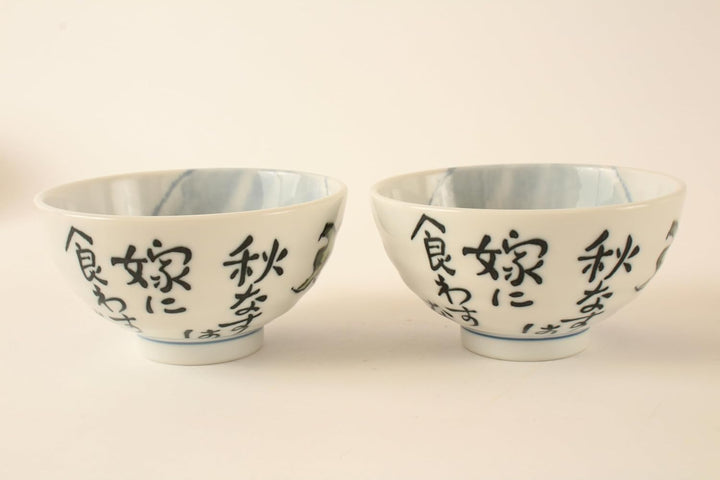 Mino ware Eierpflanze, japanische Keramik, Reisschalen, Gemüsemuster, hergestellt in Japan, 2 Stück