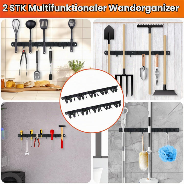 2 Stück Besenhalterung Wand, 10 Halter + 8 Haken Edelstahl Gerätehalter, Selbstklebend Gartengeräteh