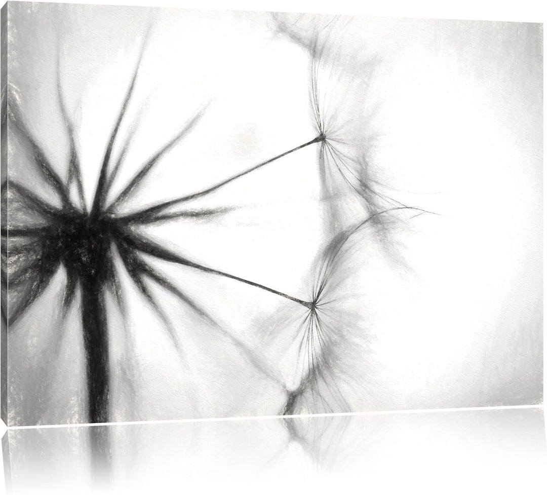 Pusteblumen Kohle Effekt, Format: 100x70 auf Leinwand, XXL riesige Bilder fertig gerahmt mit Keilrah