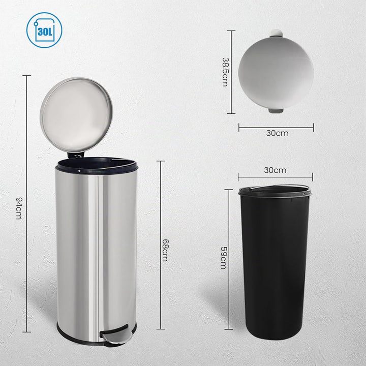 Mülleimer,30L Tretmülleimer mit Softclose-Deckel,30 Liter Abfalleimer mit Fusspedal,Rund Mülleimer m