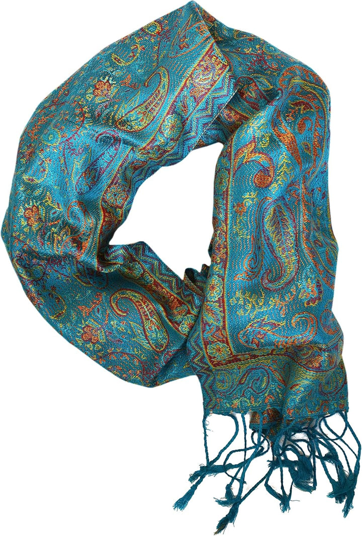 ufash Pashmina 100% Seidenschal aus Indien für Damen & Herren, Paisley Muster, 160 x 35 cm - Schal a