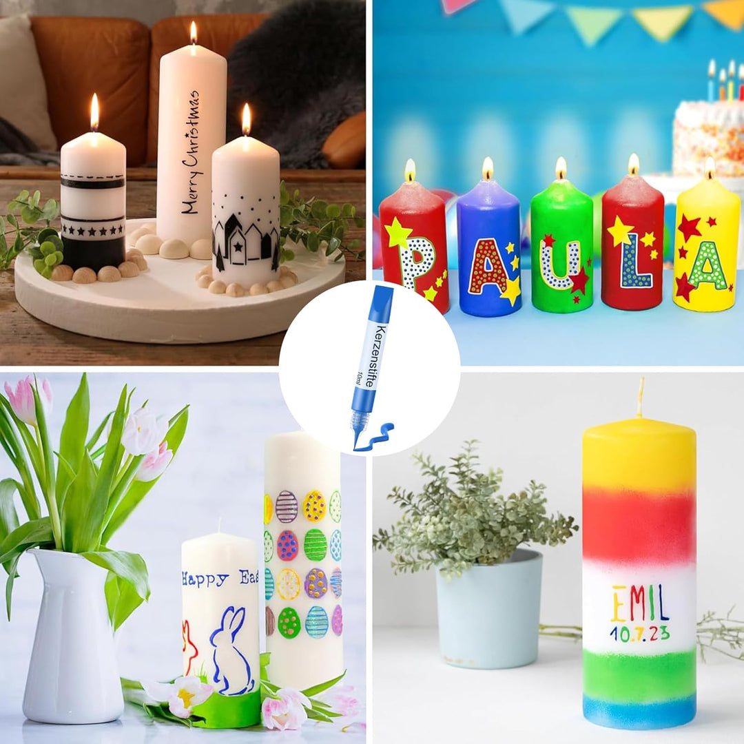Ovaletta 16 Stück Kerzenstifte, Kerzen Bemalen Set, Wachsstifte für Kerzen, Candle Pen Ideal zum Dek