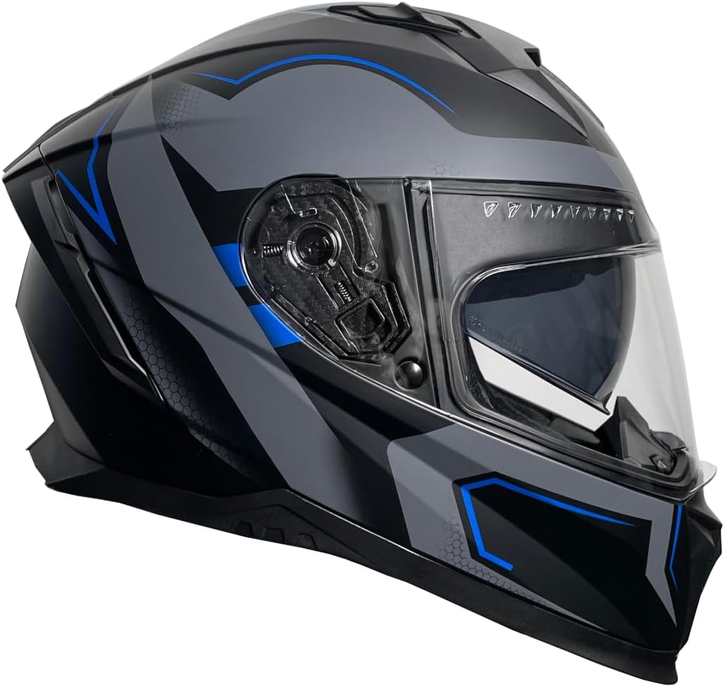 Integralhelm Motorradhelm Rallox M69-Bl schwarz grau blau matt Helm S M L XL, L