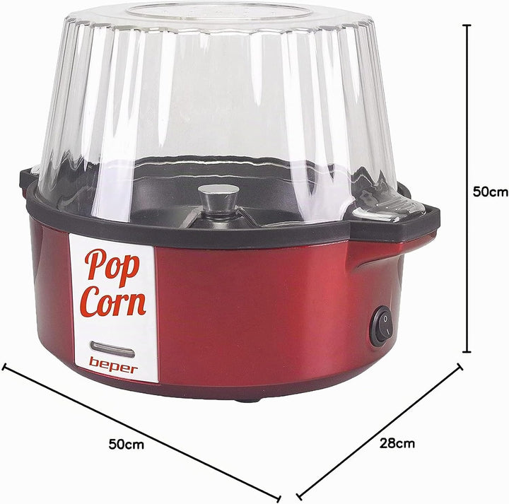 BEPER P101CUD050 Popcornmaschine, 700 W, Antihaftbeschichtung, Kochen mit Butter/Öl, drehbarer Schau