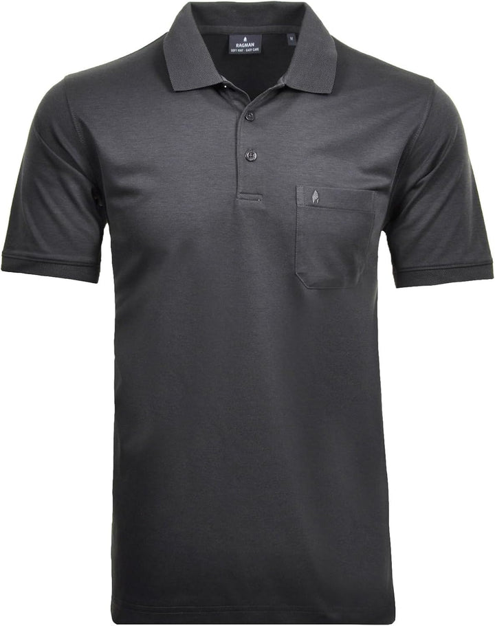 RAGMAN Herren Softknit-Polo mit Brusttasche, Kurzarm M Anthrazit-019, M Anthrazit-019