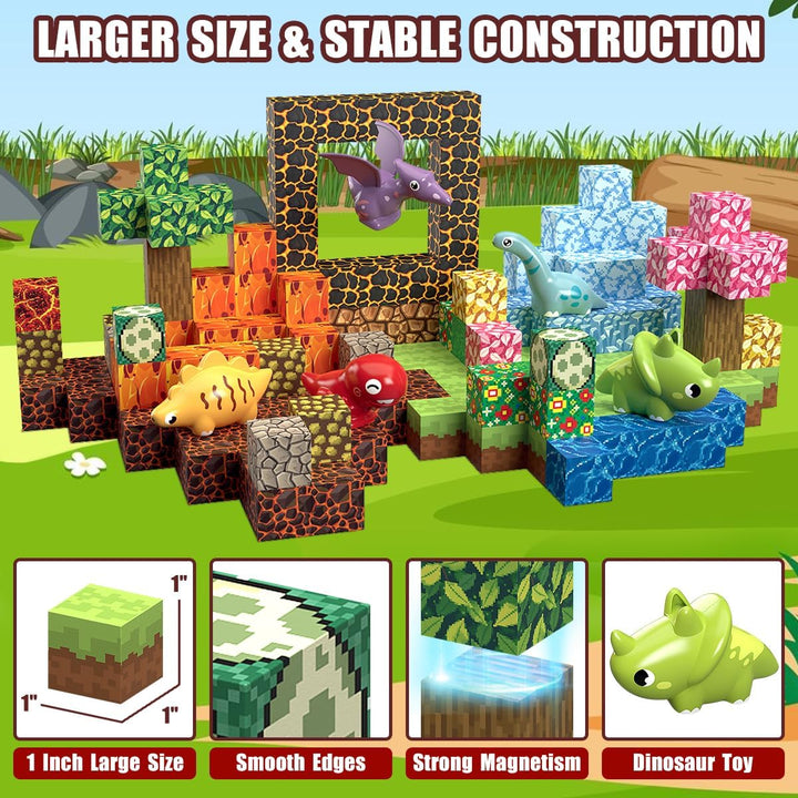 Magnetische Bausteine 205 Stück 2.5CM Dinosaurier Spielzeug Magnetic Building Blocks, Baue 3D Dinosa