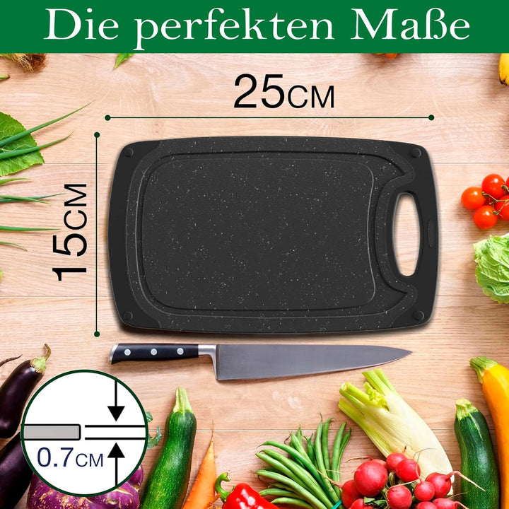 Frühstücksbrettchen 4-er Set, 25x15 cm, spülmaschinenfest beidseitig rutschfest mit Saftrille und Gr