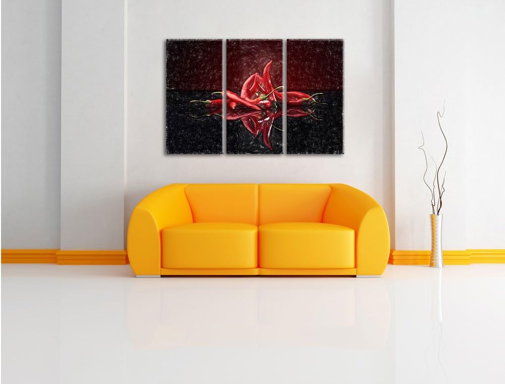 Pixxprint Feurige rote Chili-Schoten als Leinwandbild/Grösse: 3 Teilig (120x80 cm) cm/Wandbild/Kunst