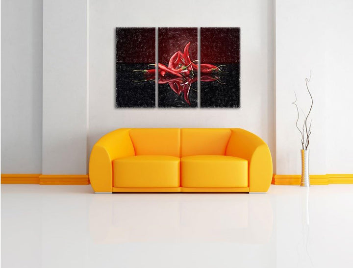 Pixxprint Feurige rote Chili-Schoten als Leinwandbild/Grösse: 3 Teilig (120x80 cm) cm/Wandbild/Kunst