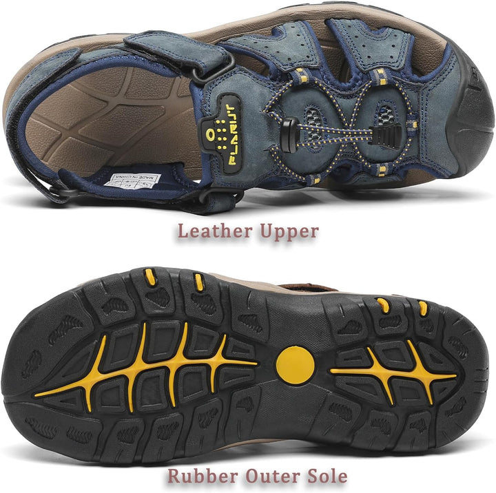 FLARUT Sandalen Herren Outdoorsandalen Trekkingsandalen Wander | Echtleder,Geschlossene Zehe,Rutschf