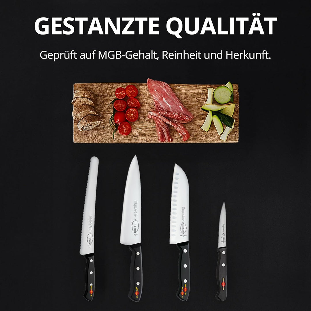 F.Dick Superior Messerblock im Acryl - Magnetblock – 4-teilig mit Kochmesser, Santoku, Brotmesser &