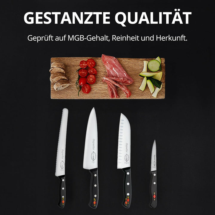 F.Dick Superior Messerblock im Acryl - Magnetblock – 4-teilig mit Kochmesser, Santoku, Brotmesser &