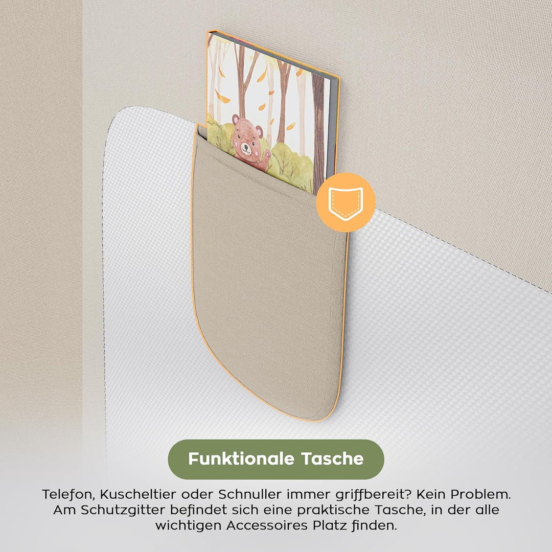 TULANO Cover 30 Bettgitter 200 cm, Rausfallschutz für Kinderbett, Klappbar 180°, Zwei Höhen, Atmungs