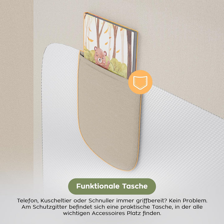 TULANO Cover 30 Bettgitter 200 cm, Rausfallschutz für Kinderbett, Klappbar 180°, Zwei Höhen, Atmungs