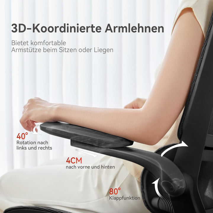 SIHOO M59AS Ergonomischer Bürostuhl mit 3D-koordinierbaren, hochklappbaren Armlehnen, Doppelsitzlehn