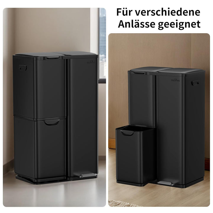 mVm Mülleimer Küche,60 Liter Treteimer,3 Fächer, Mülltrennsystem, Abfalleimer Küche mit Inneneimer a