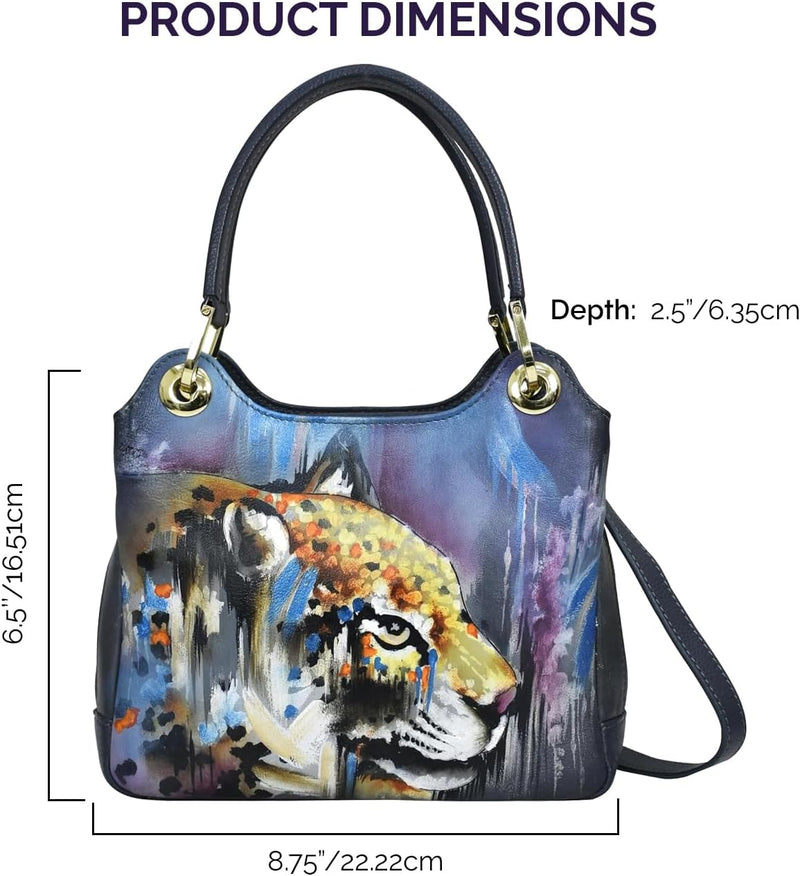 Anuschka Handbemalte Hobo aus Echtleder mit Kettenriemen Abstract Leopard, Abstract Leopard