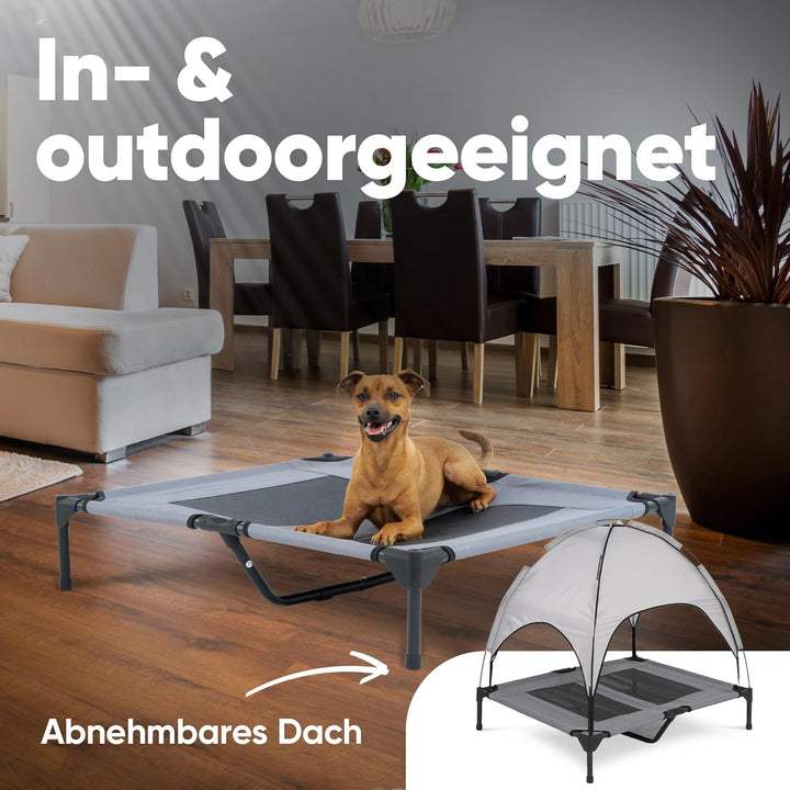 DEULINE Hundeliege mit Dach erhöhtes Hundebett Garten Outdoor Haustierliege L-91x76x18/90cm GRAU 520