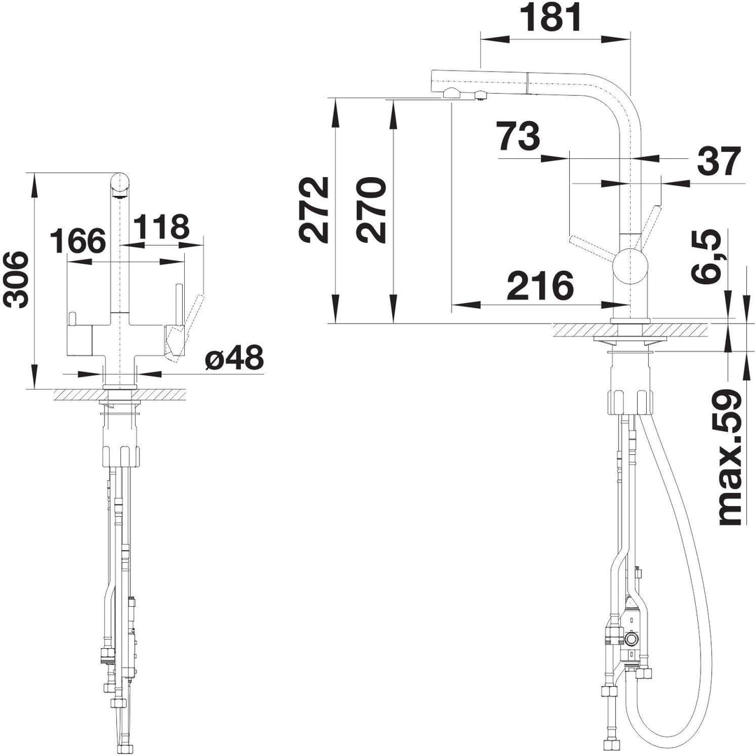 Tafelwasseranlage 10 L/h – BieTal® Wasserspender mit Sprudelwasserfunktion, Festwasseranschluss, Bla