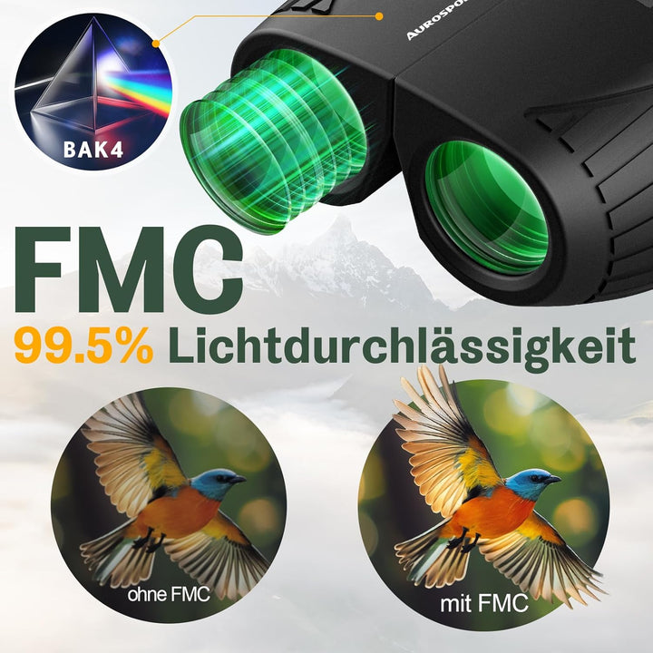 Aurosports 15X25 Kompaktes Fernglas für Erwachsene und Kinder - Fernglas Erwachsene High Definition,