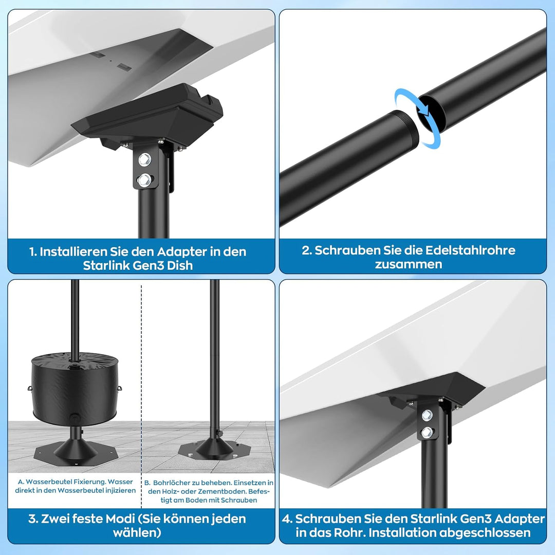 IMAYCC Starlink Gen 3 Halterung, 7.9 FT Verstellbare Starlink Gen 3 Pole Mount Kit mit Starlink Gen