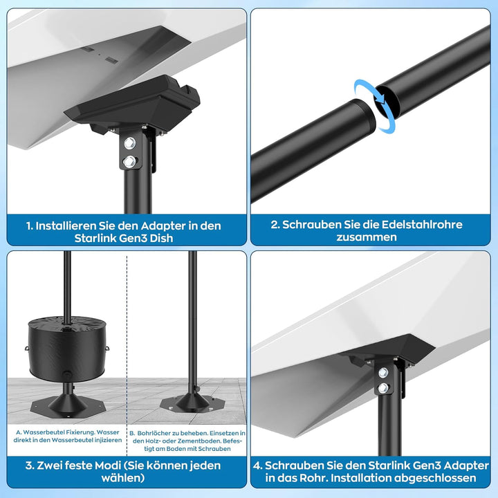 IMAYCC Starlink Gen 3 Halterung, 7.9 FT Verstellbare Starlink Gen 3 Pole Mount Kit mit Starlink Gen
