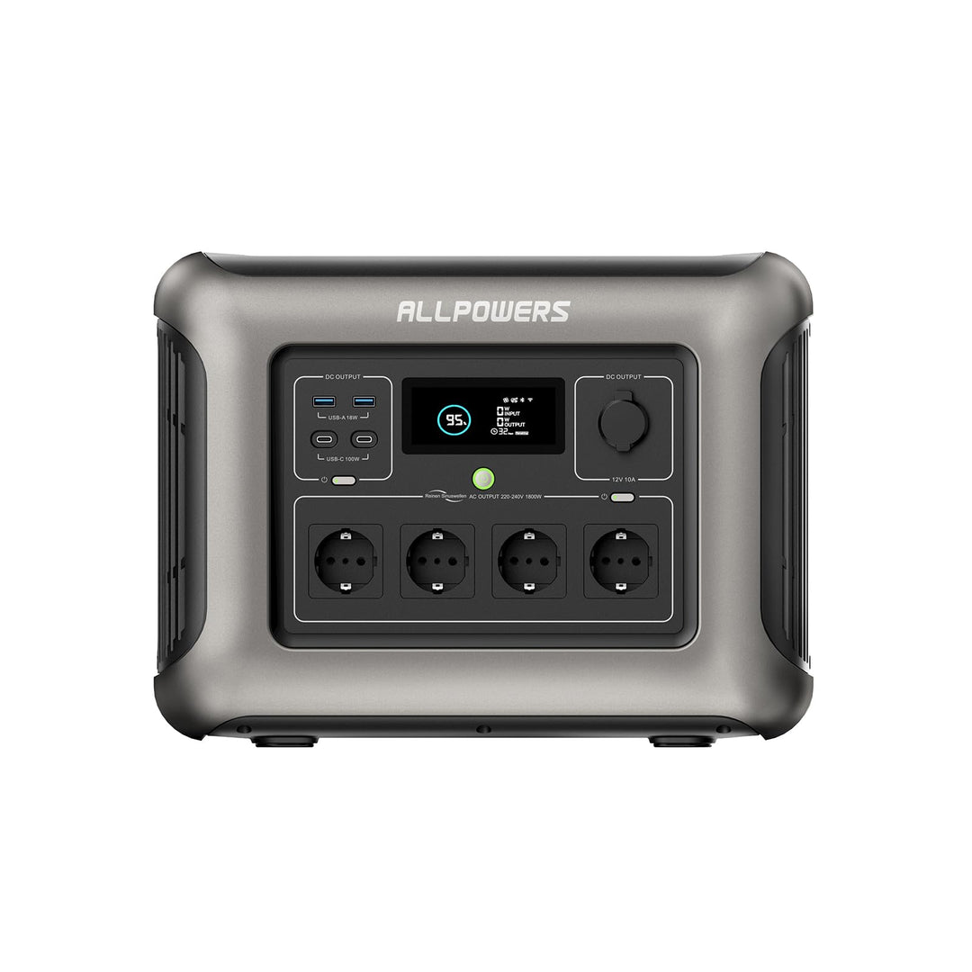 ALLPOWERS Tragbare Powerstation R1500, 1152Wh LiFePO4 (LFP) Akku, 1800W AC/100W USB-C Ausgang, Solar