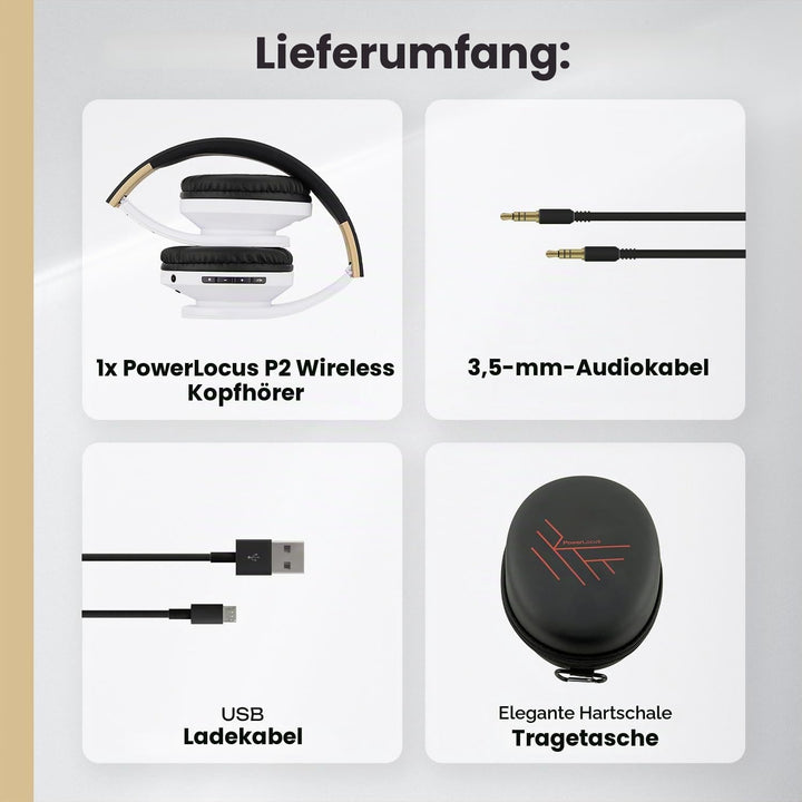 PowerLocus Bluetooth Over-Ear Kopfhörer, Kabellos Stereo Faltbare Kopfhörer Kabellose und Kabel-Kopf