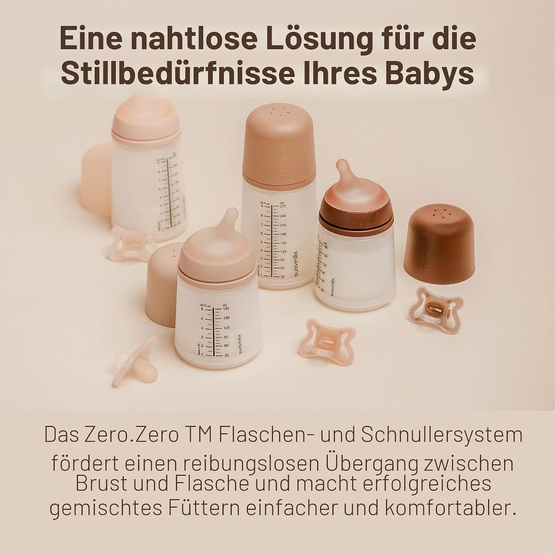 Suavinex, Anti-Kolik-Flasche + Zero Zero Schnuller. 180 ml Flasche mit anpassbarem Sauger (A) und Ne