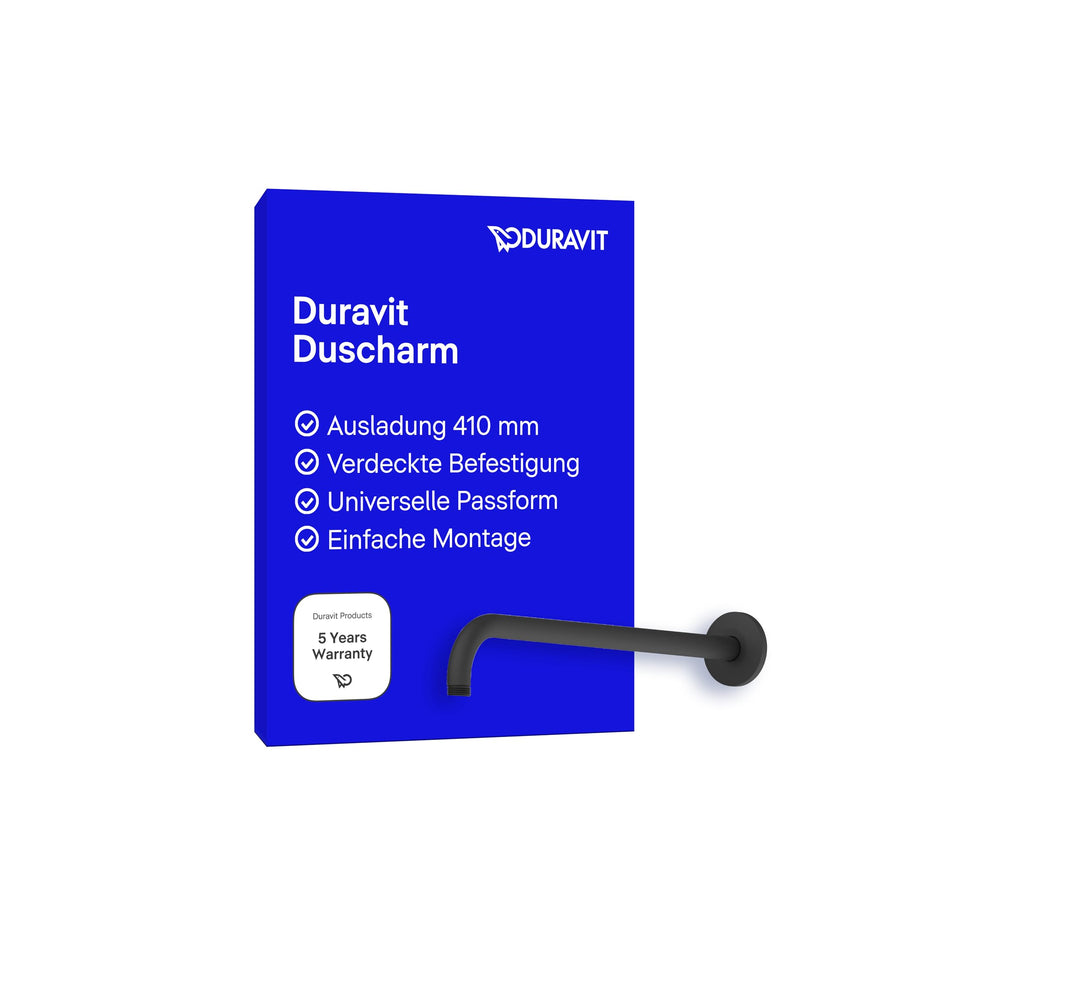 Duravit Universal Duscharm, Duscharmatur Wandbefestigung, Brausearm 410 mm, Duschbrause rund, Schwar