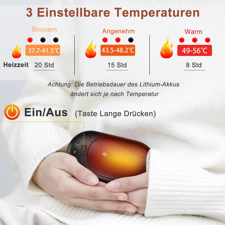 COTOP Handwärmer Elektrisch, 2er Pack 6000mAh Wiederverwendbar Taschenwärmer, 3 Stufen Heizung bis z