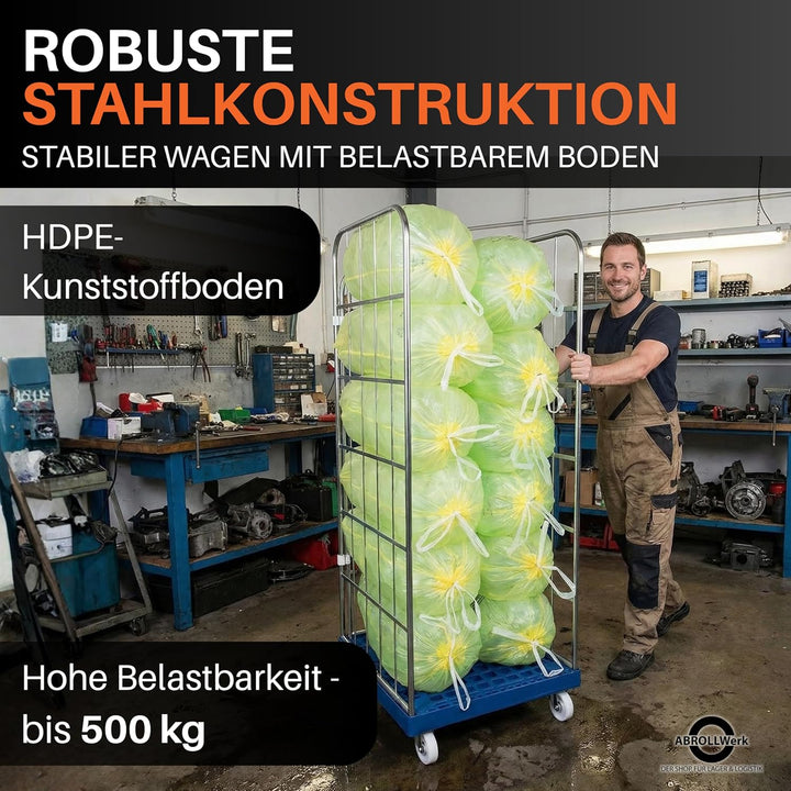 2X Gitterwagen für gelbe Säcke mit 3 Seitengittern – 2er Set Rollbehälter mit 1650 mm Vzb als Perfek