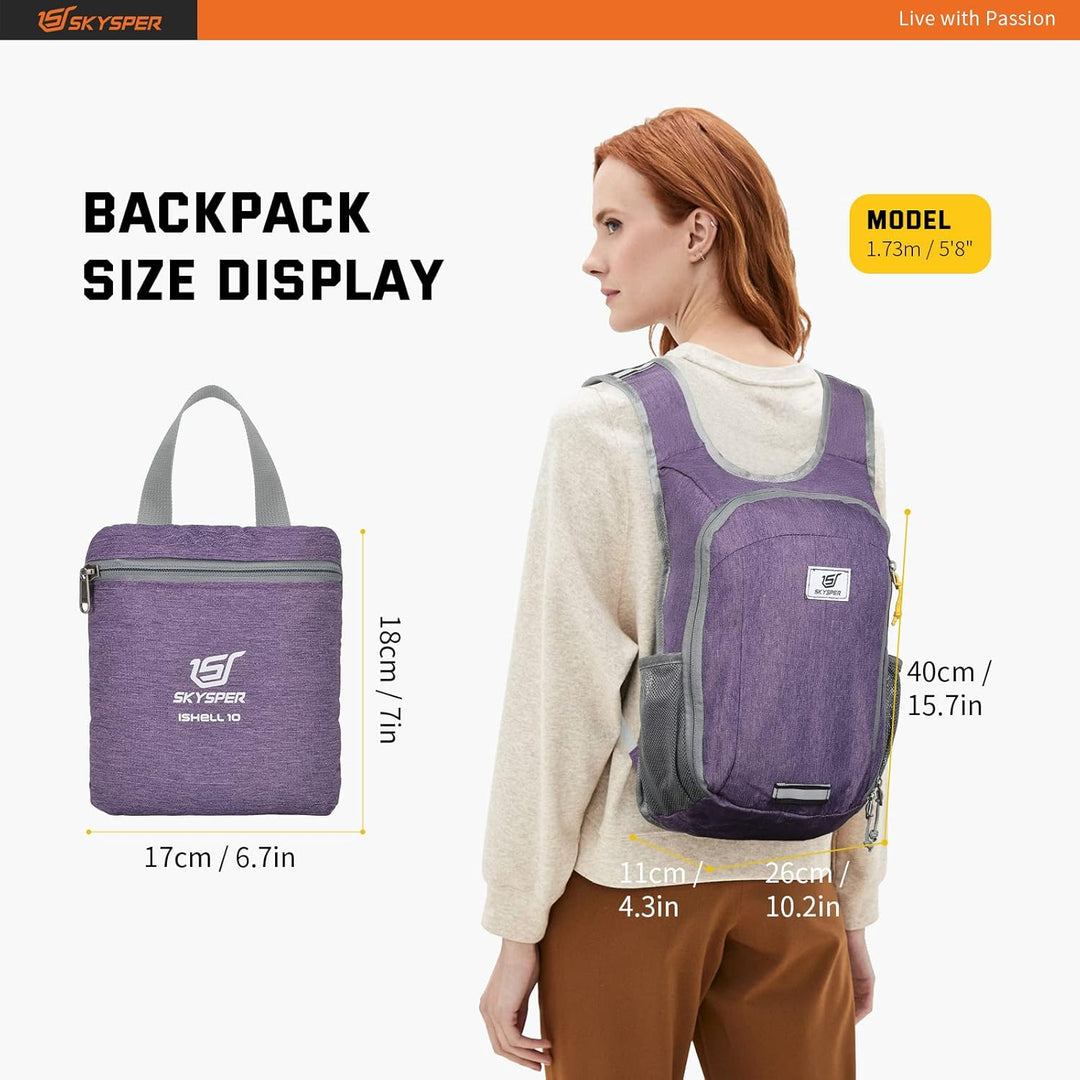 SKYSPER 10L Faltbarer Rucksack Ultraleicht Tagesrucksack Wasserfest Daypack Reiserucksack Wanderruck
